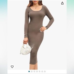 Ninovino Camel Tan Crewneck Ribbed Knit Sweater Dress Sz Large